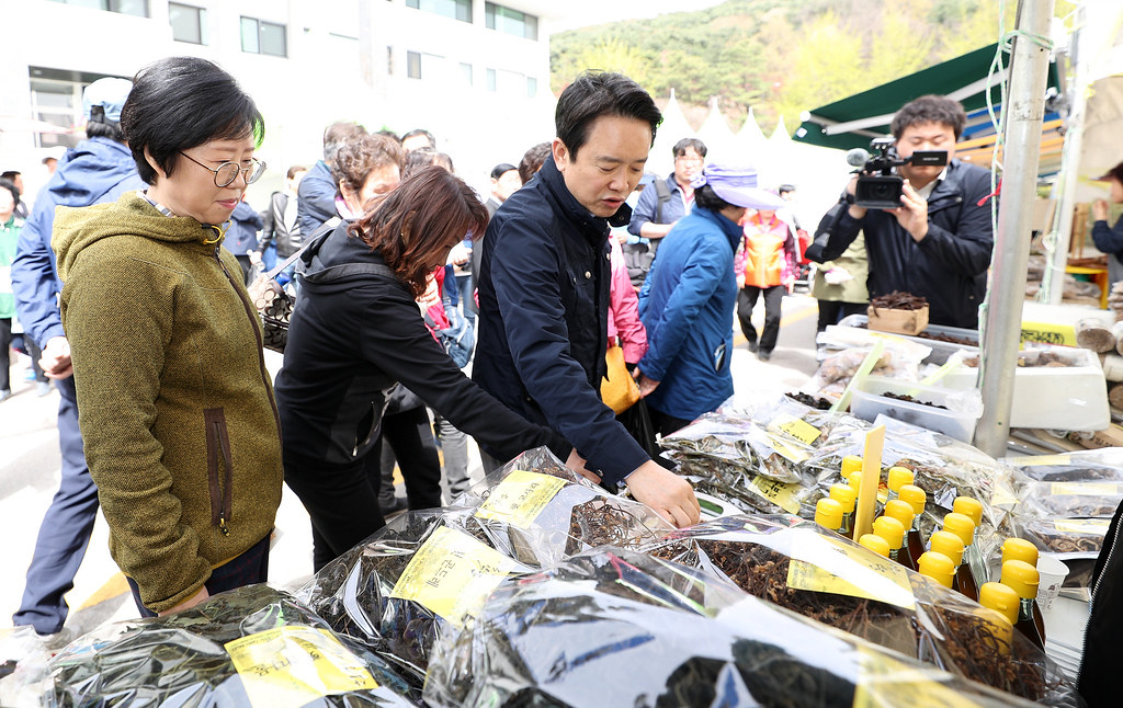 																																						경기도청 벚꽃축제 기간(4.13 ~ 4.15)중인 15일 오후 남경필 경기도지사가 경기도청 벚꽃축제에서 강원도 특산품 판매부스를 둘러보고 있다.
																		
																		